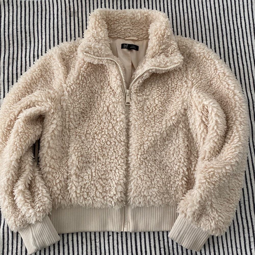 Zara teddy Sherpa bomber cropped jacket size small